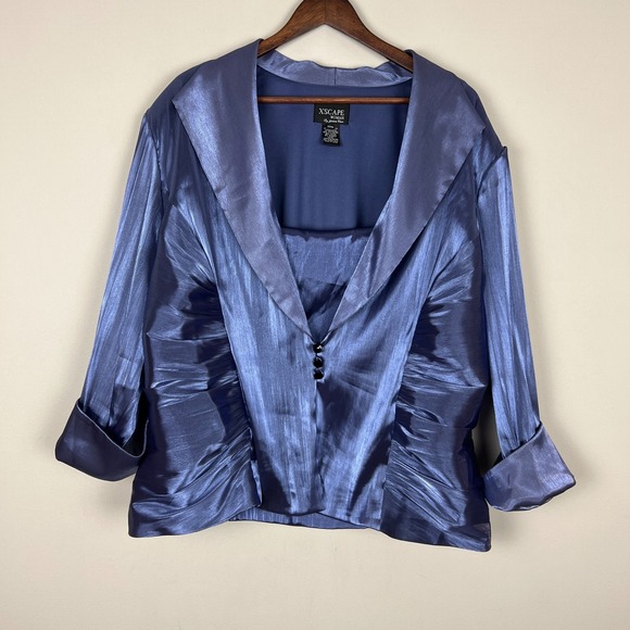 Xscape Jacket Tank Womens 22W Purple Ruched Satin 3/4 Sleeve V-Neck Party Formal - Picture 1 of 13